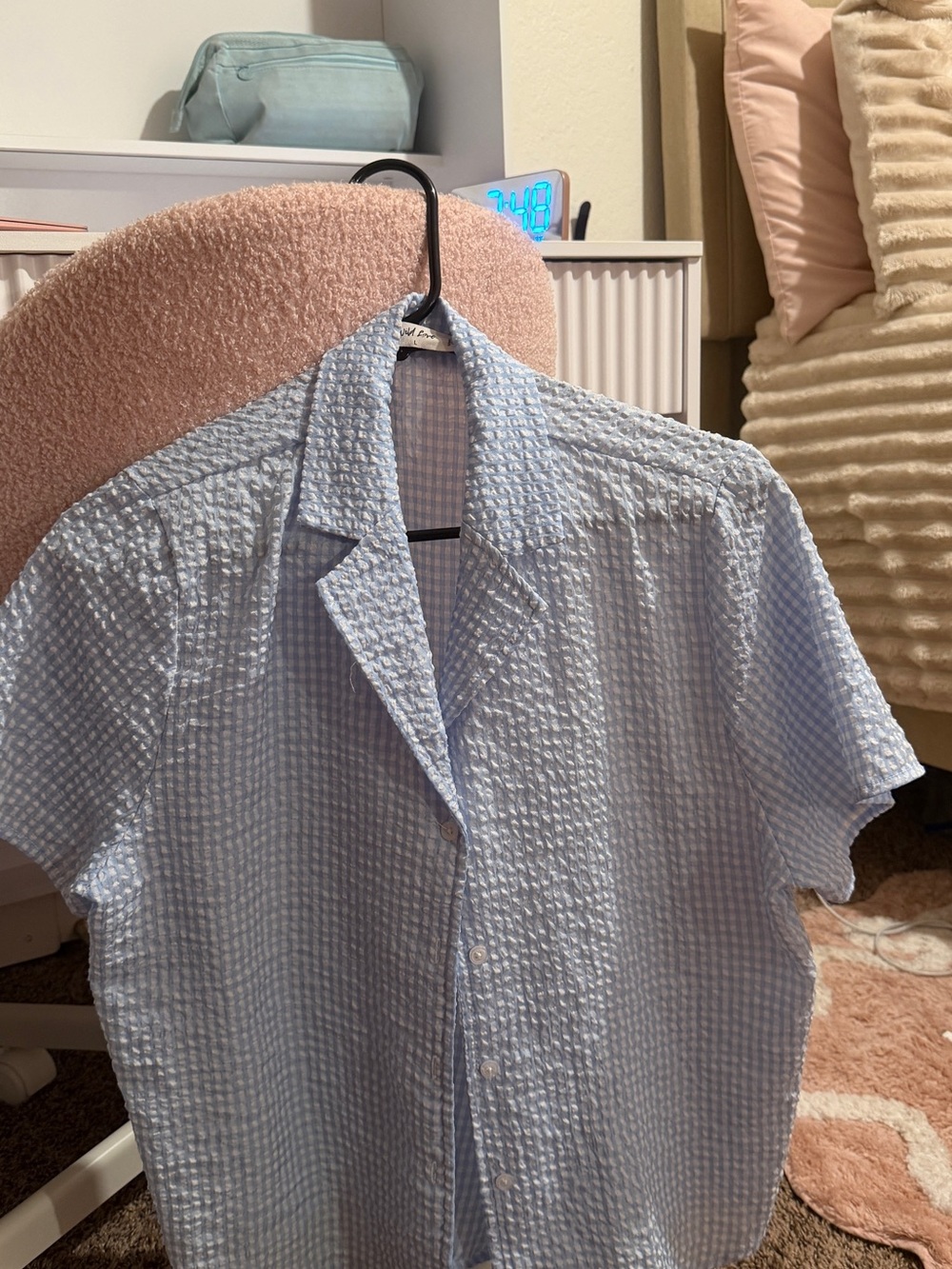 Light Blue Seersucker Button-Down Shirt - Unbranded